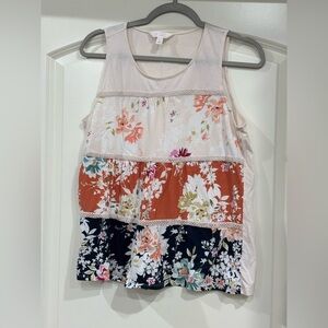 LC Lauren Conrad Cream and Orange Tiered Tank Top